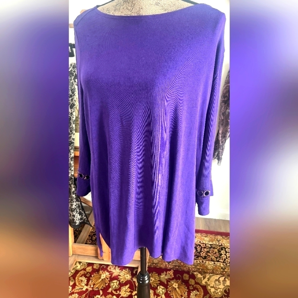 CHICOS TRAVELER RIBBED Elegant Purple Women's Top NEW WITH TAGS
